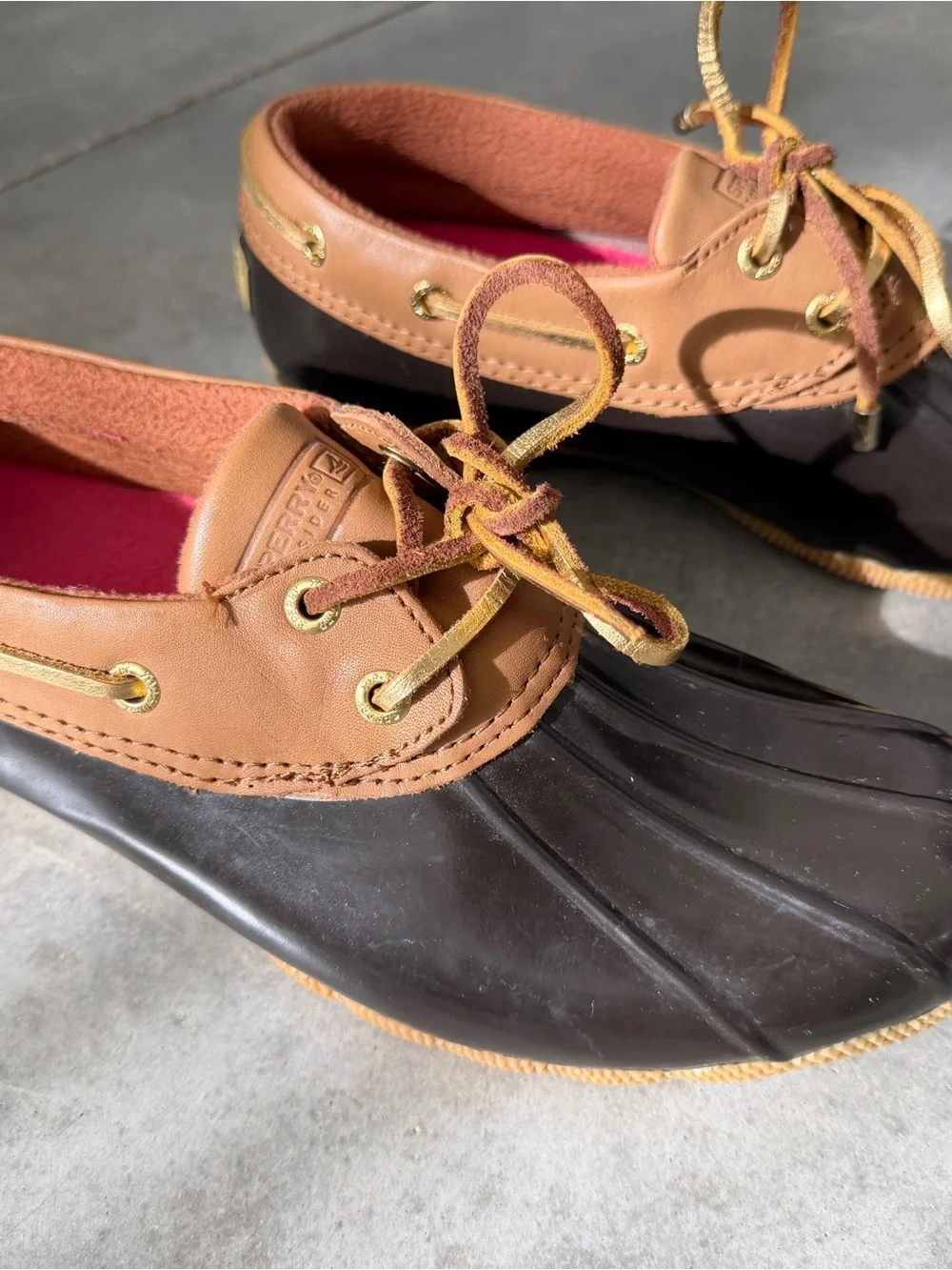 Women’s Sperry Brown Gold Top-Sider Waterproof Low Duck Rain Boot sz 8 1/2